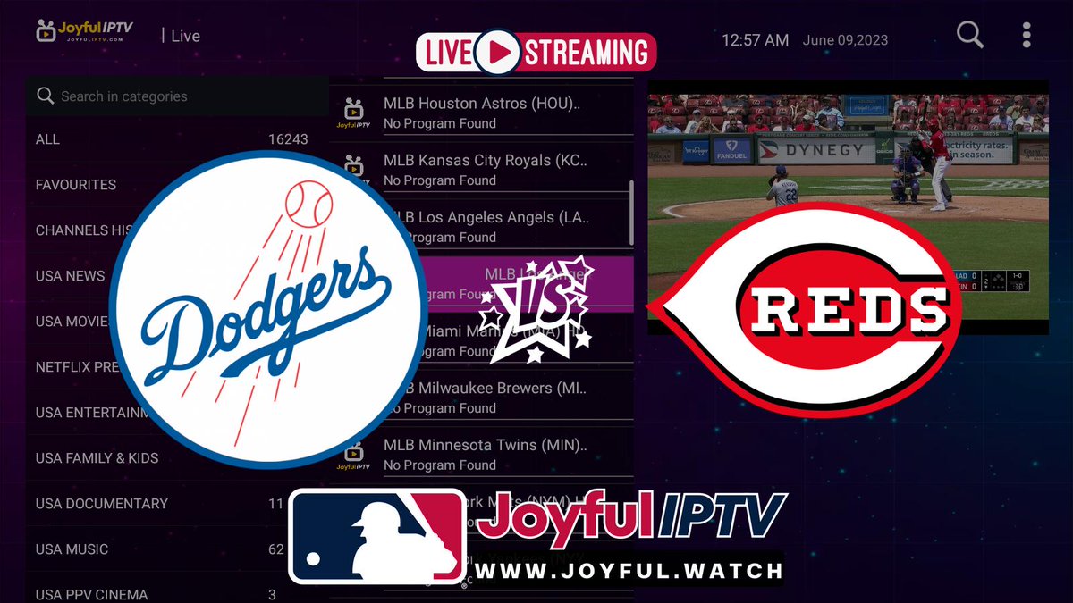 Take a swing at the game! Join us to stream the Los Angeles Dodgers and Cincinnati Reds live baseball game today. #baseballgame #losangelesdodgers #cincinnatireds #dontmissit