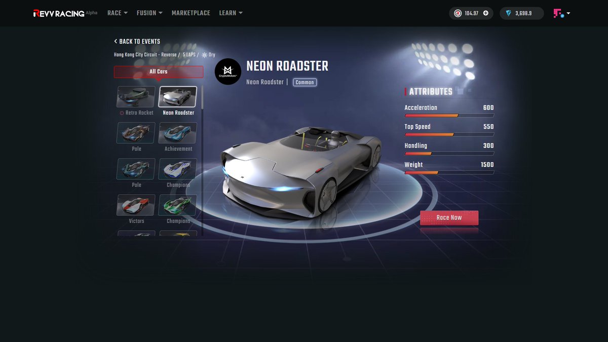 Awesome news!

GEN1 Neon Roadster holders can now race with their #NFT cars in <a href="/REVV_Racing/">REVV Racing</a> Test Center 🛣️

This is a huge step toward the #Metaverse interoperability we have always pushed for 💪 

Do you own a #NeonRoadster? Take it to the road here: revvracing.com/event/testcent…