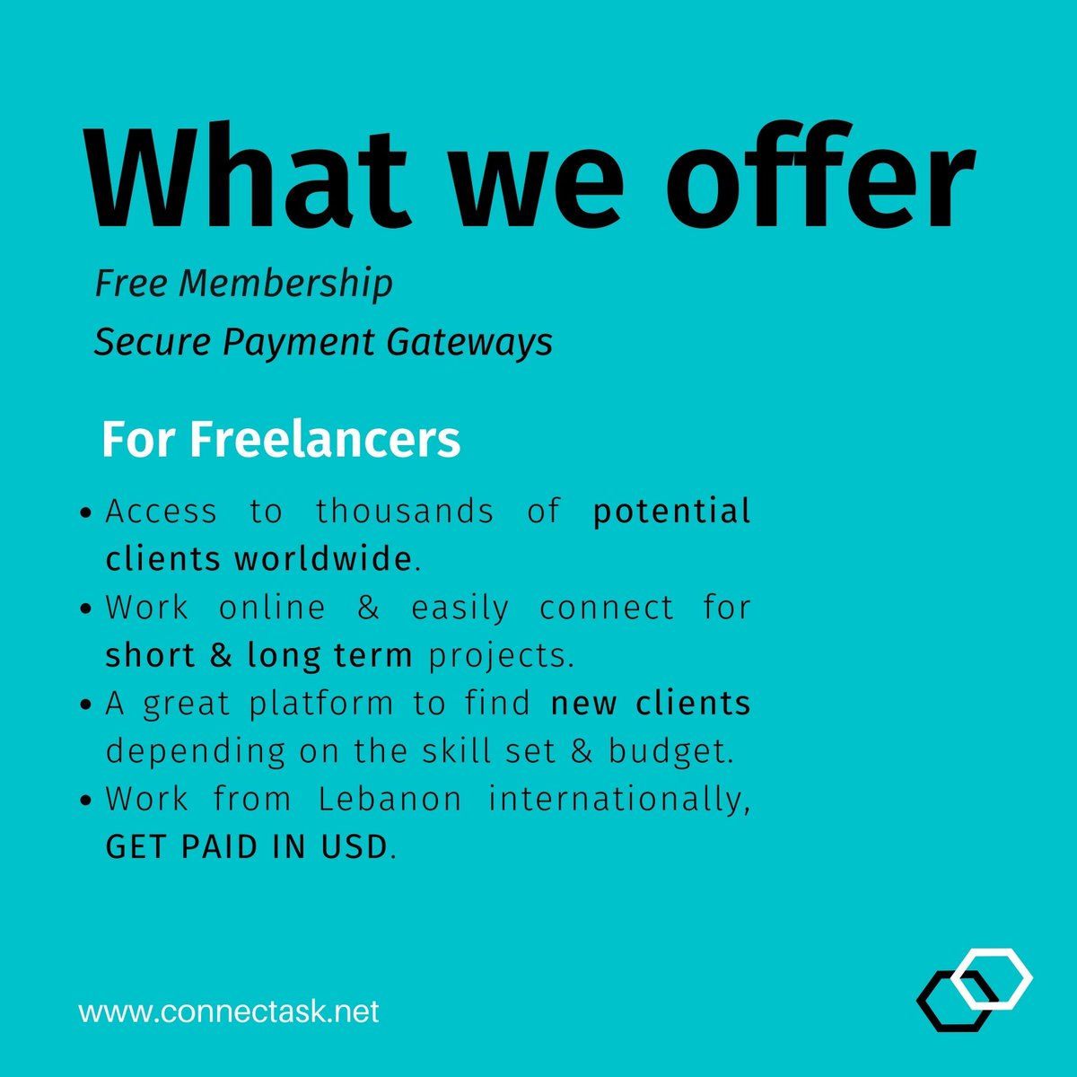 connectask_'s tweet photo. What differentiates @Connectask_ from other Freelancing platforms?

Check out the #Advantages of ConnecTask for Clients &amp; Freelancers.
You are a few steps away from endless opportunities!

📲 Sign Up as a Client or Freelancer on https://t.co/1UR89Q438w https://t.co/CZxGMhBIPR