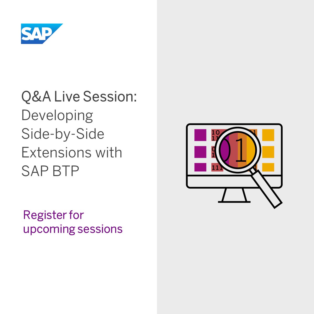 christinearund1's tweet image. Calling all developers: Take advantage of this Q&amp;amp;A live session to get your question answered around developing side-by-side extensions with #SAPBTP. Start your learning journey today imsap.co/6017OIl6N and register for the upcoming sessions imsap.co/6019OIl6f