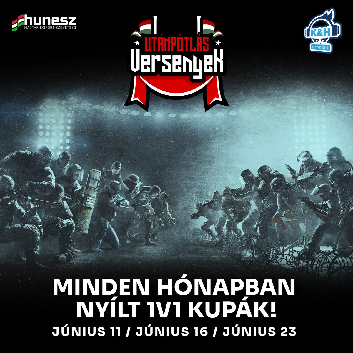 HUNESZ's tweet photo. Az K&amp;H MNEB R6S Masters és Challengers osztályok fejlesztései után a Magyar E-sport Utánpótlás program keretein belül útjára indítjuk amatőr versenyeinket, elsőként bemutatkozik az 1v1 Secure Area kupasorozat! 
🔥 Jelentkezés itt: https://t.co/cV2dYmUaU3 https://t.co/JFJyRGs3N7