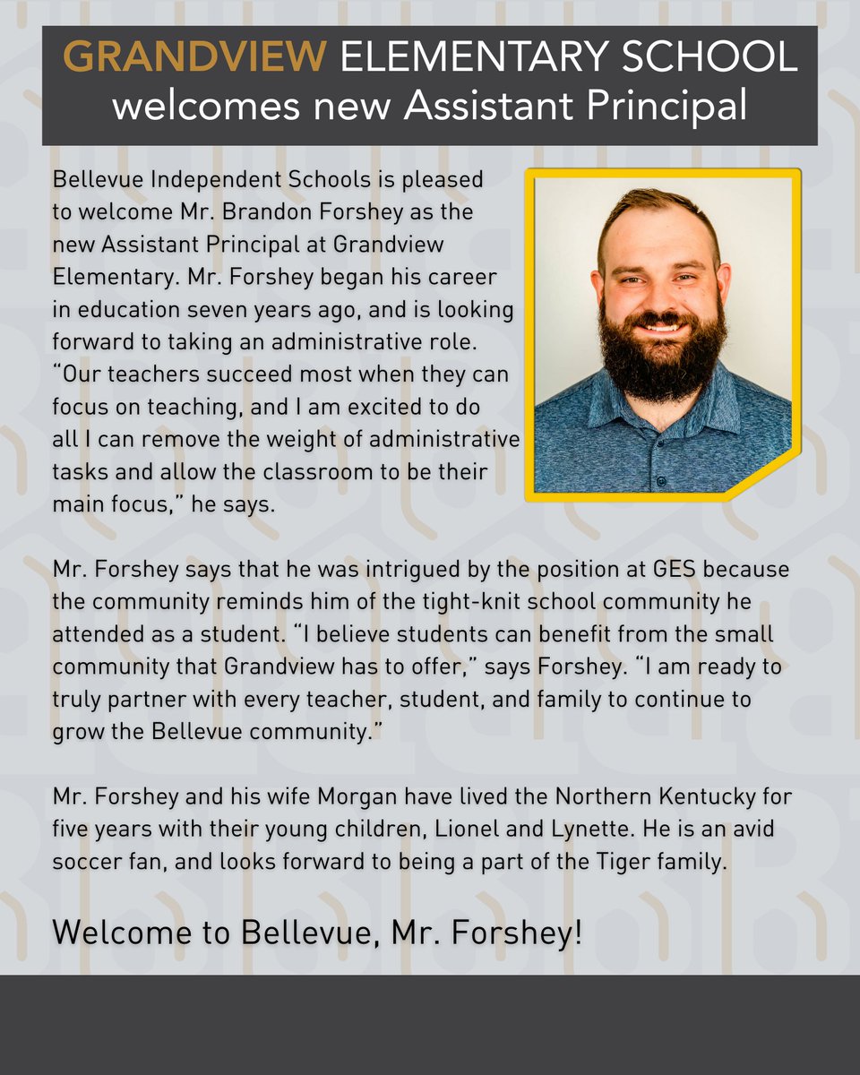 Please welcome GES Assistant Principal Mr. Brandon Forshey to the Bellevue family! #LoveTheVue