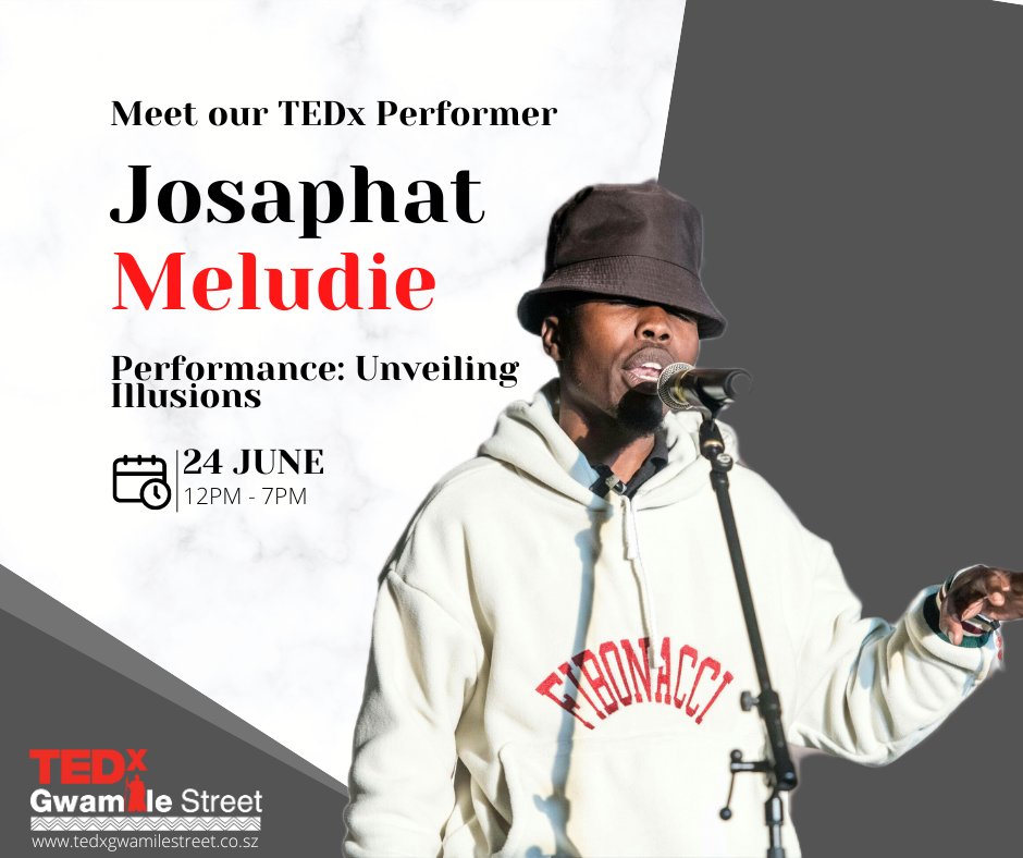 📣THE NEXT ARTIST TO PERFORM on our stage on the 24th is Josaphat 'Jay Mellow' Meludie also known as Joe The Poet. His Poetry is based on Historical African relevance aimed at challenging minds through his thought provoking poetry. Visit tedxgwamilestreet.co.sz to learn more.