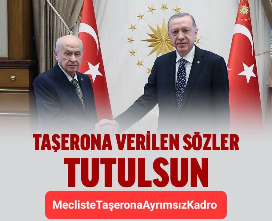 TaşeronHaftaya Meclise

Amasız fakatsız şartsız şurtsuz lütfen birşeyler Bahane edilmeden lütfen Taşeron kalanlara vermiş olduğunuz sözü tutun meclisin ilk gündem maddesi bizler olmalıyız