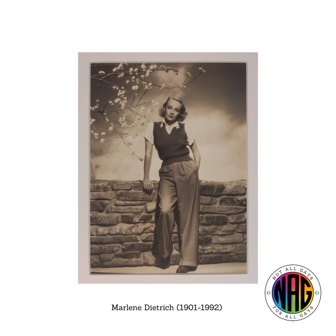 It’s day 8 of #TakeBackPride & we’re celebrating Marlene Dietrich, femme fatale & Hollywood golden era icon.

As a member of an underground society called the ‘Sewing Circle’, a group for closeted Hollywood lesbians and bi women encouraging other not to conform to expectations.