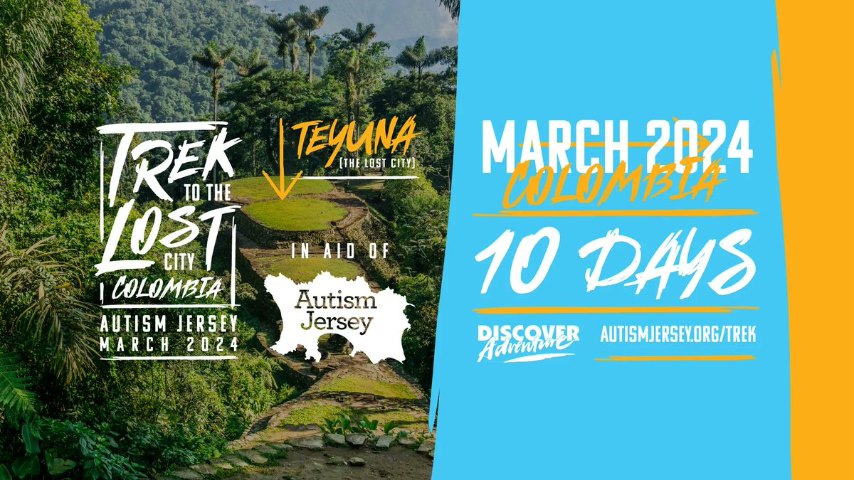 🌴 🌴 🌄  EXCITING NEWS!!  🌄 🌴🌴 

Trek to the Lost City, Colombia, with Autism Jersey and Discover Adventure!

Call 871888 or email L.Venticinque@autismjersey.org for more information 💙 

#ajtrek2024  #lostcitycolombia #discoveradventure #fundraiser #charitychallenge