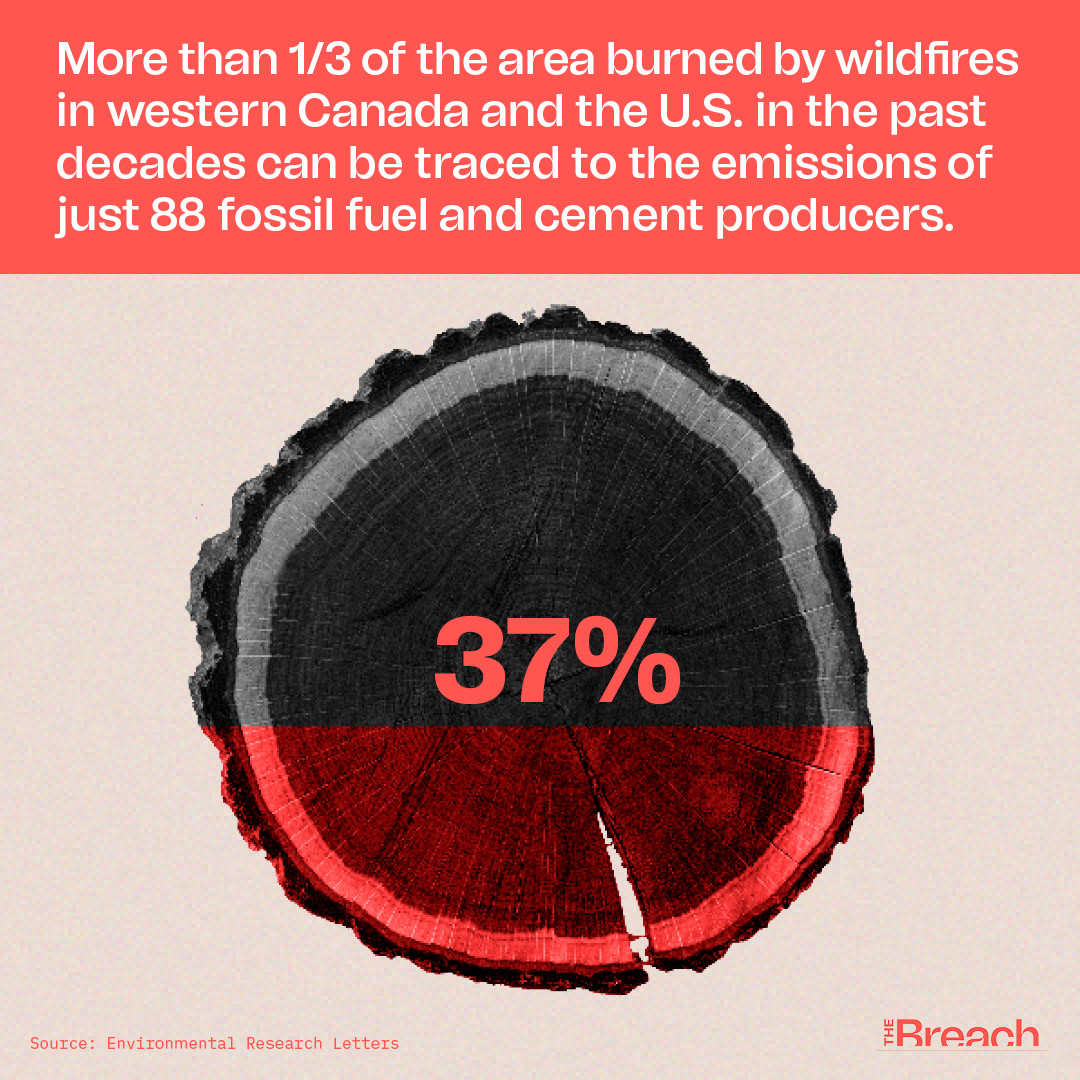 TheBreachMedia's tweet photo. As Canada is on track for its worst wildfire season ever, it’s worth noting whose actions have made wildfires start earlier, last longer, and burn more widely: fossil fuel companies. https://t.co/GOJb9tWcfd