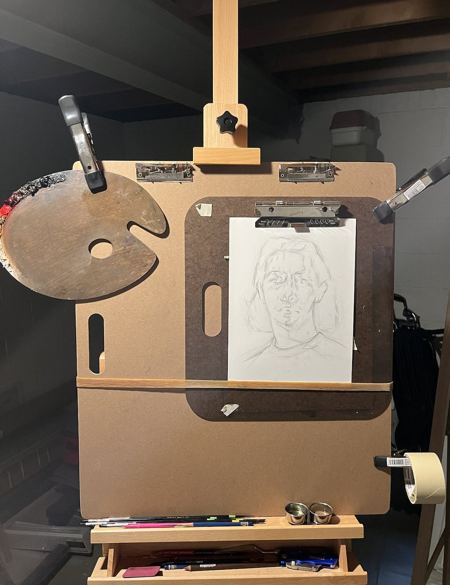 Remote @gcanyc studio set up in #omaha for the Summer. First WIP is a self portrait block-in

#fineart #nycart #OmahaArt #ArtistsOnTwitterCommunity #art #painting @ArtMoots