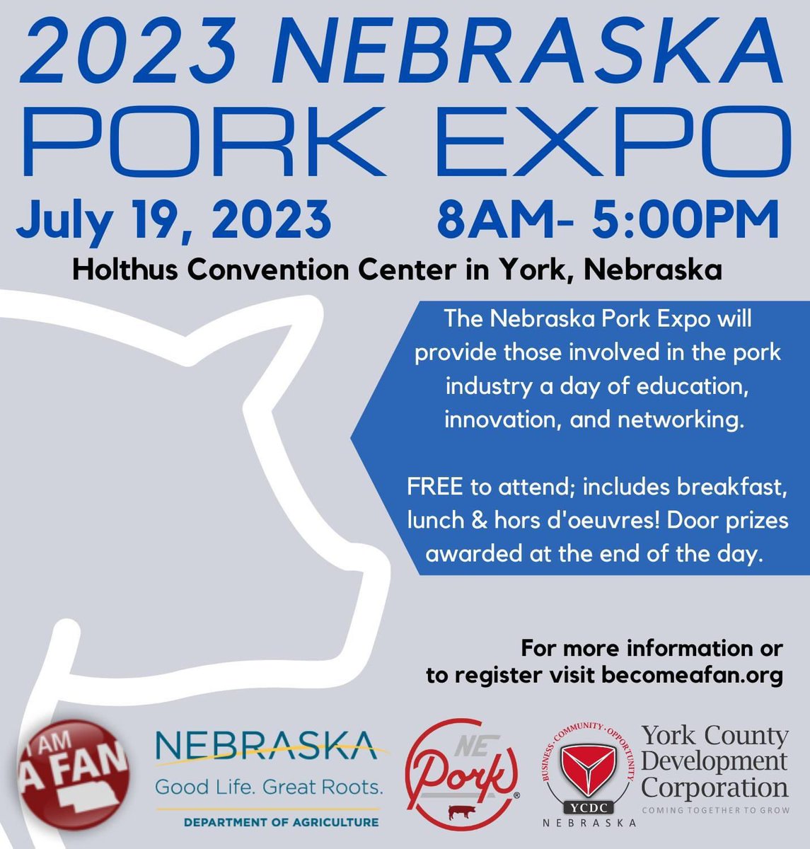If you're involved in the pork industry you don't want to miss out on this event! 

The full agenda and registration details can be found here ➡️ becomeafan.org/pork-expo/  #NePork #Pork #NePorkExpo #PorkExpo #Agshow #AgEducation #AFAN #NDA