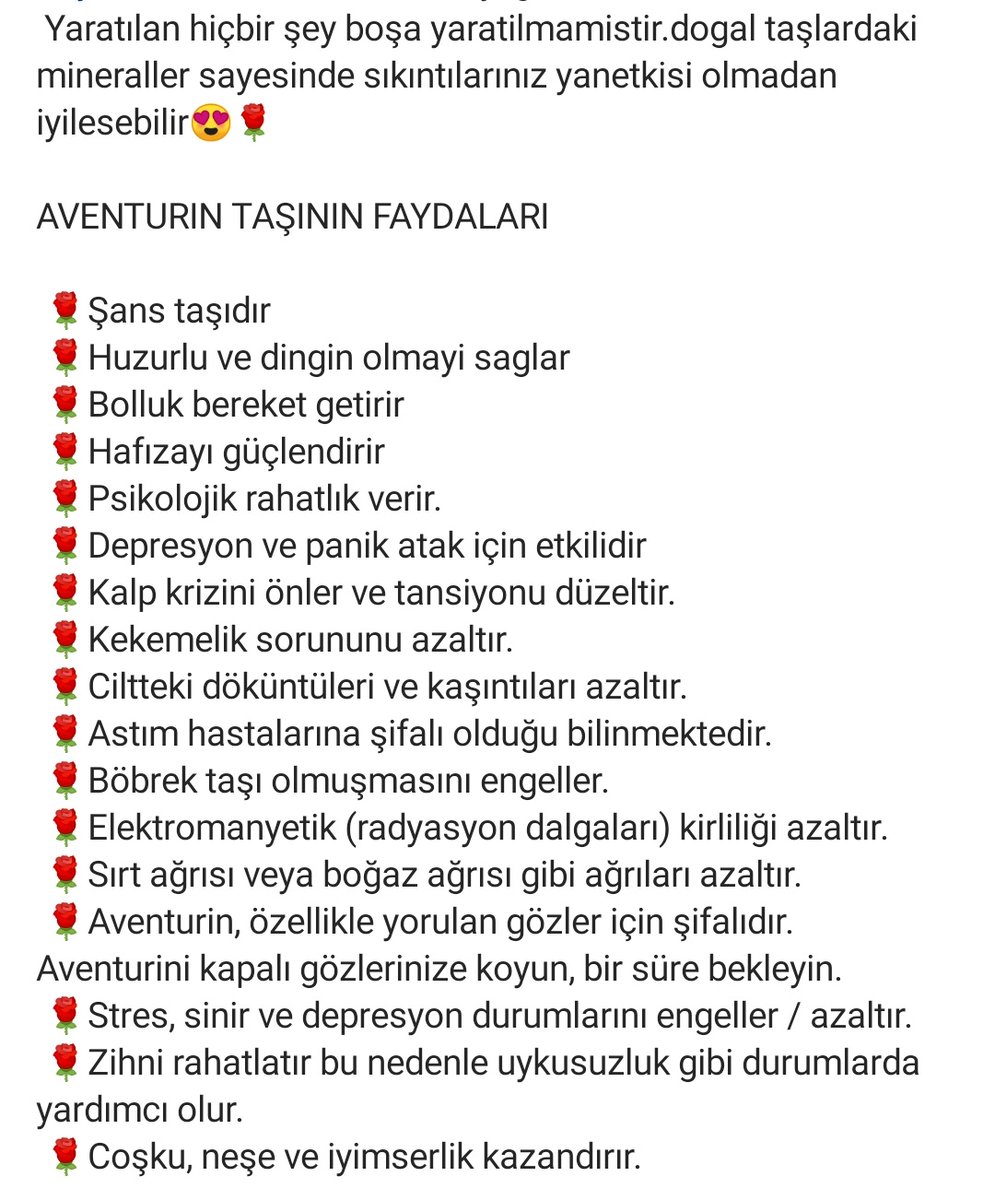 💚 AVENTURİN 💚

Özellikle PANİKATAK VE DEPRESYON için etkili olan AVENTURİN bilekligimiz sahibine hayırlı olsun 

Güzel günlerde sağlıkla mutlulukla kullanılsn şifa olsun inşallah 

#panikatak
#depresyon
#stres
#pozitifenerji
#kalpsağlığı
#mutluluk
#şekerhastalığı
#uykusuzluk