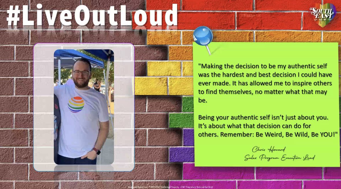 <a href="/ChrisHoward_ATT/">Chris Howard</a> So proud of you!!!! You are an inspiration to all around you! “Be weird, be wild, be you!” 💙 THIS! 🏳️‍🌈 #LiveOutLoud <a href="/SoutheastStates/">Southeast States</a> <a href="/carawfields/">Cara Fields</a> <a href="/KKintheSES/">Krista Kouns</a>