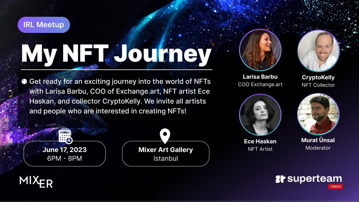 Are you ready to embark on an NFT journey with esteemed creators? 🌠

We welcome all artists and aspiring artists who want to create NFTs!

🗓️ June 17, Saturday
📍<a href="/mixerarts/">Mixer</a>

Free registration:
🔗 lu.ma/ctuj77bn