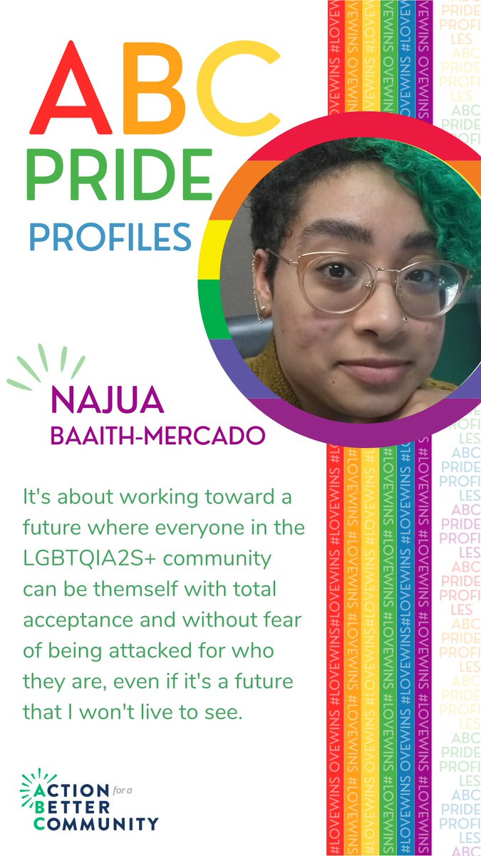 Happy PRIDE! 
Meet Najua (they/them)! Najua is our PROWD Youth and Family Specialist. They've been with ABC for close to 4 years! 
Thank you, Najua, for the work you do for the community 🙏🏽
Look out for ABC in this year's PRIDE Parade!