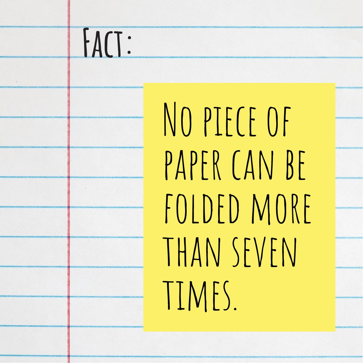 Every time you fold your sheet, you reduce your total surface area by half, so eventually, you simply run out of the surface area to fold. 💡

#paper    #fact    #diduknow
#YourPerfectHome #CRayBrower #SanJoaquinCounty #StocktonCA #RealEstate