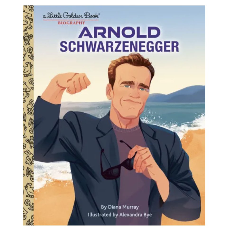 So excited to reveal this cover with awesome art by @AlexandraBye. Coming in January! Get to the choppa and pre-order now! 🚁 #kidlit #childrensbooks #arnold #arnoldBiography #littleGoldenBooks #arnoldschwarzenegger @randomhousekids #illbeback