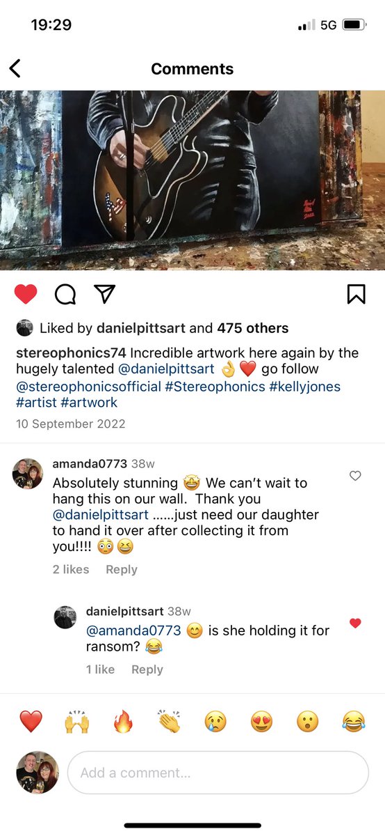hannantamanda's tweet photo. Hey Mr Jones @stereophonics  @farfromsaints  you are going to be less than a mile to our house from Cannock Chase tomorrow.  If you fancy a cuppa, and to see this fine art work by @danielpittsart then you are more than welcome.  May even have some chocolate hob nobs 😊 https://t.co/NGoWneSLvz