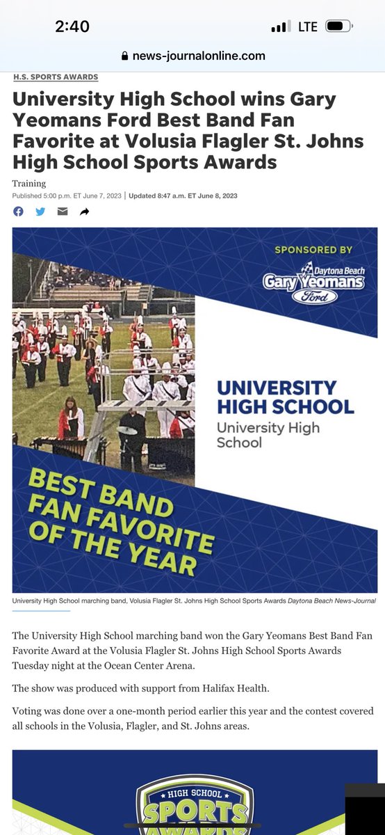 Congrats to our Titan Regiment for winning the <a href="/GaryYeomansFL/">Gary Yeomans Ford</a> Fan Favorite Band of the Year!! Woohoo!! <a href="/UHSTitans411/">Titans News NeTwork</a> 🧡🙌🧡