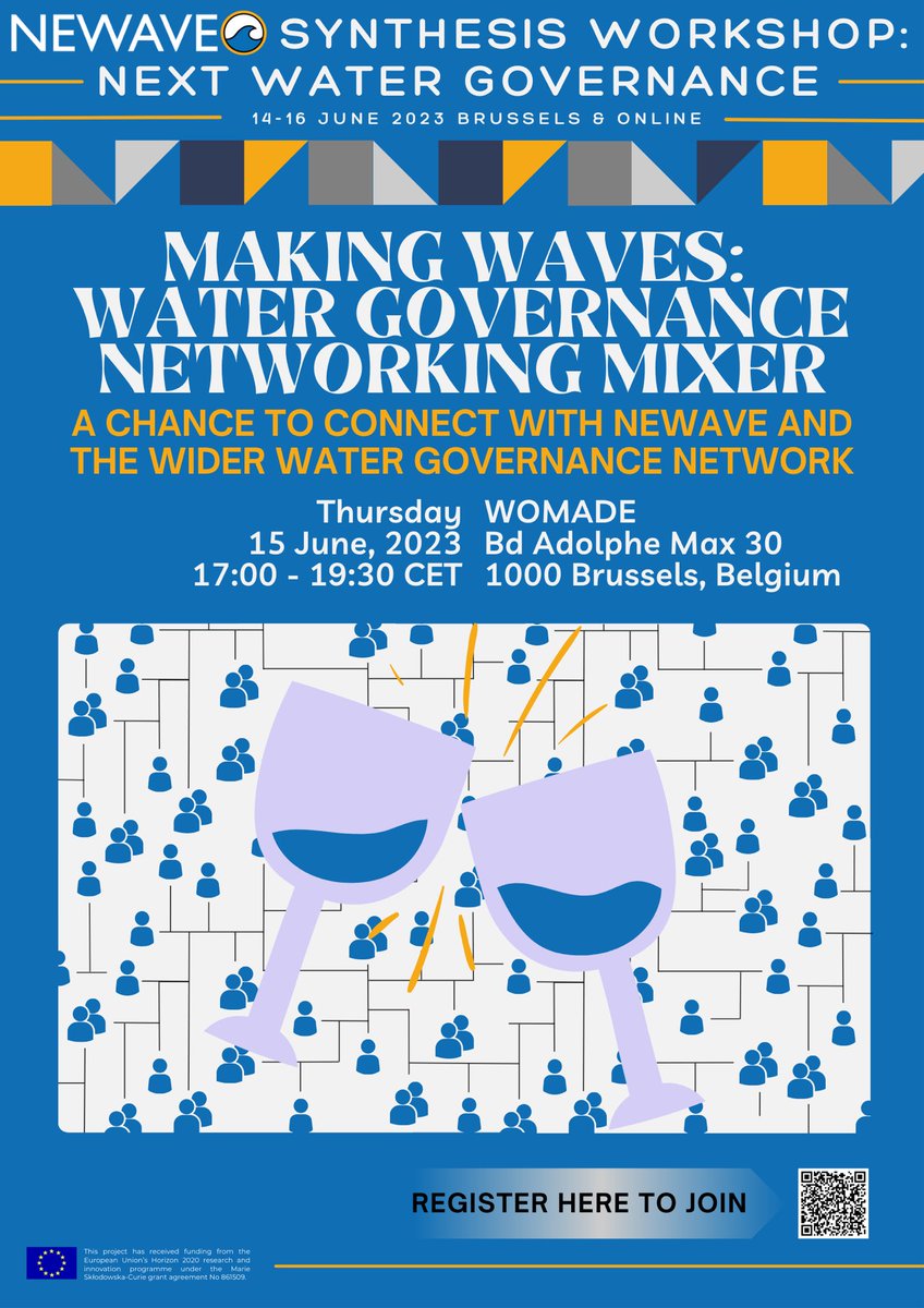 🚨#Networking #event for #water professionals!
📅Thursday 15 June 5-7:30PM
📍WOMADE, Brussels
Come join us at the NEWAVE networking mixer and connect with our network and the wider water governance community in Brussels
Register here: eventbrite.com/e/making-waves…
⚠️Limited capacity!