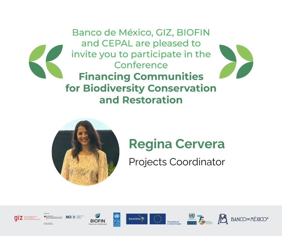 Join <a href="/rexcerv/">Regina Cervera</a>, our Projects Coordinator, in the conversation "Examples of information on communities’ impact on conservation and restoration".

The event is organized by <a href="/Banxico/">Banco de México</a>, @GIZMexico, BIOFIN, and CEPAL.

📅 June 8th, 12:50 p.m. 
Live: video.ibm.com/channel/banxico