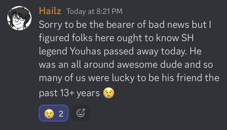 Scorehero user Youhas has sadly passed away yesterday :( He had been active on the forums many years ago, but is still remembered today as a friend to many people.