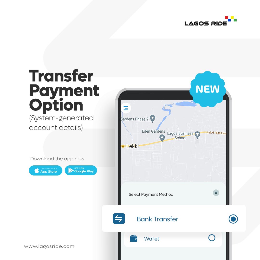 LagrideNigeria's tweet photo. Hello Lagos! Do you intend to make a transfer when you choose 'cash' as the payment option? Introducing, 'Transfer', the new payment option on your app. You can now choose 'transfer' from the payment lobby and pay for your trips! https://t.co/5764tXJN0Z