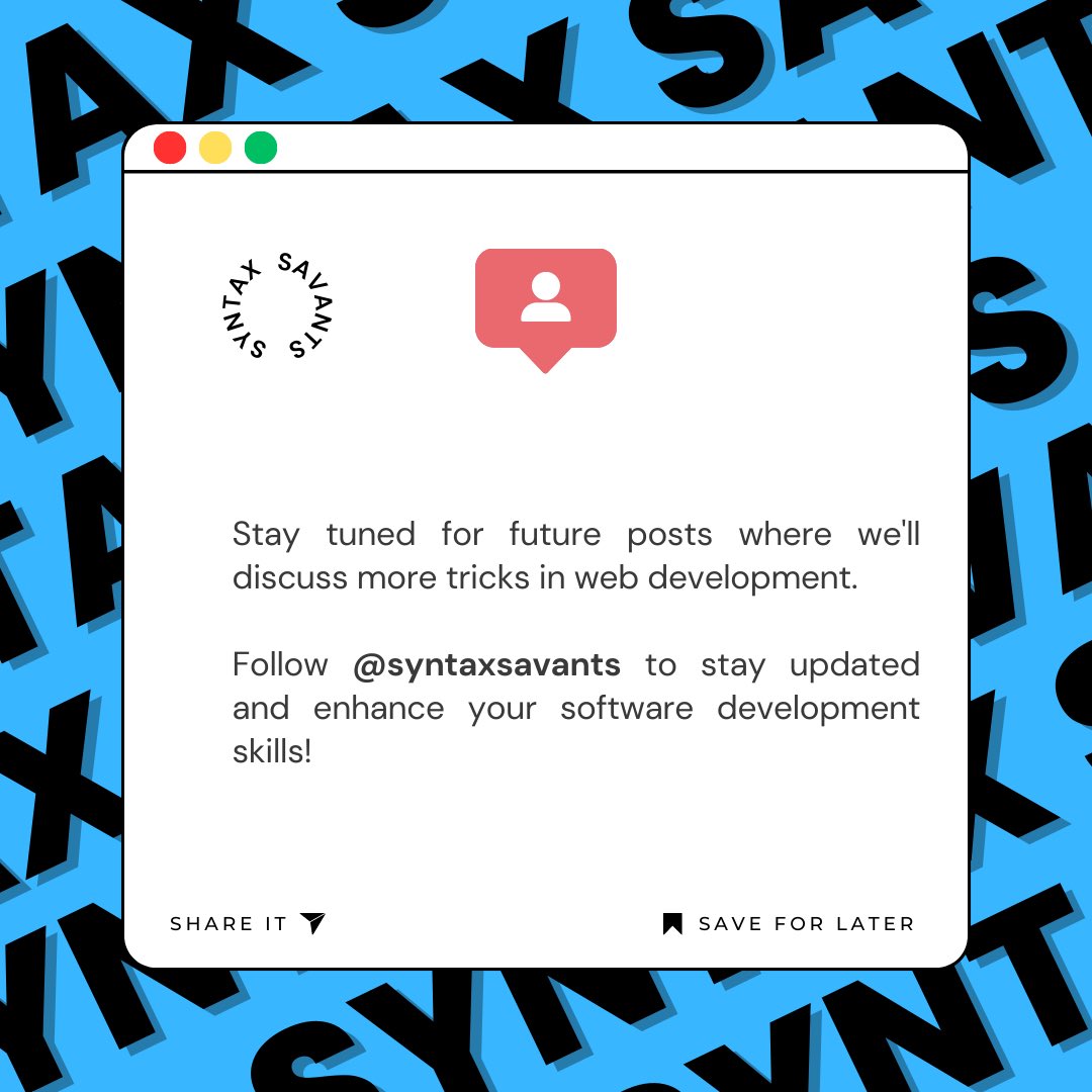 SyntaxSavants's tweet image. #HTMLandCSS #WebDevelopmentJourney #CodingBeginner #SyntaxSavants #LearningToCode #ProgrammingJourney #learn #LearnWebDevelopment #WebDevelopmentThursday
