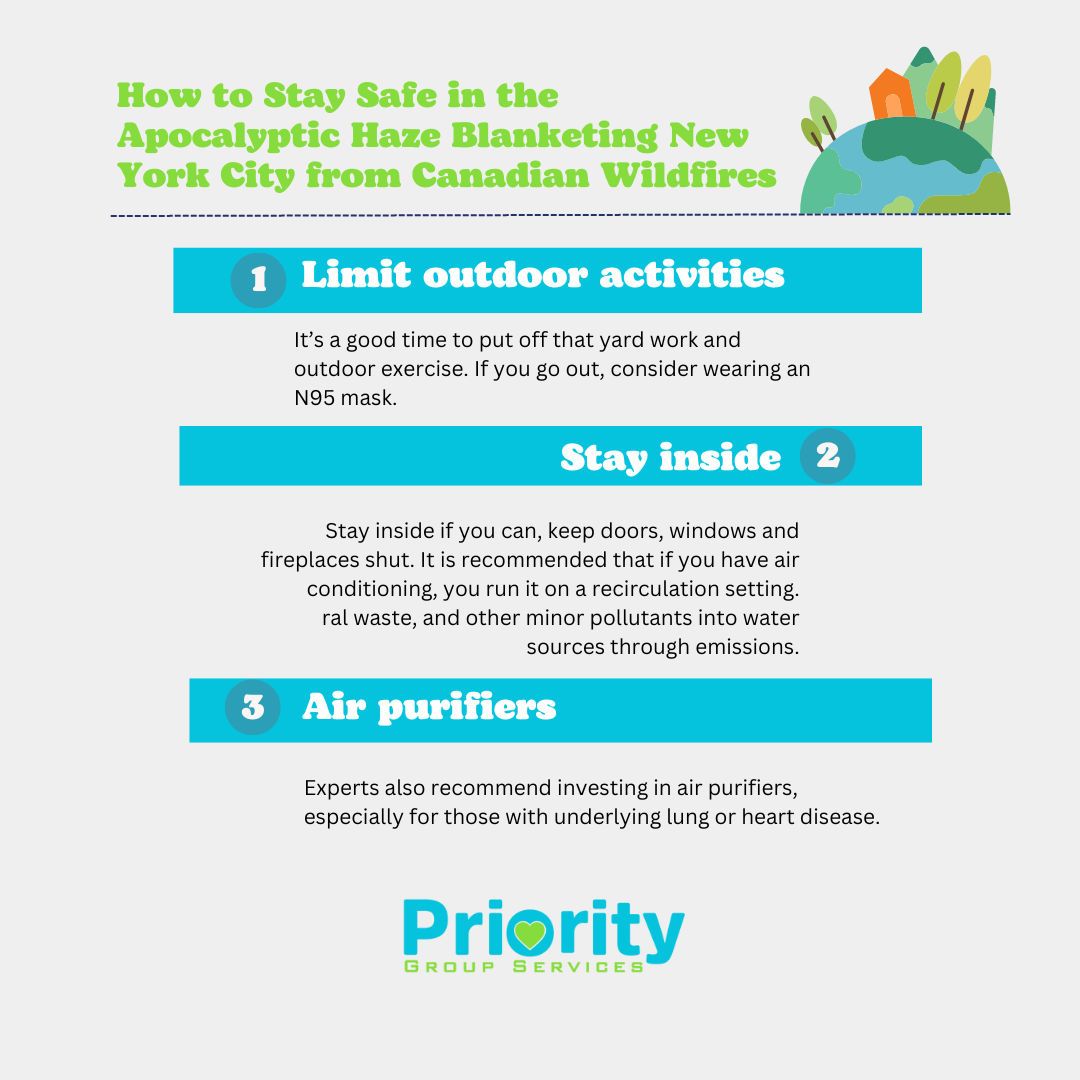 priority_nj's tweet photo. Stay safe in the apocalyptic haze caused by the Canadian wildfires. Protect yourself by wearing a mask and avoiding outdoor activities. Let's be mindful of our health and well-being during these times. #wildfiresafety #healthyliving #prioritygroupservicesnj🌲🔥 https://t.co/FxYR64UyJx