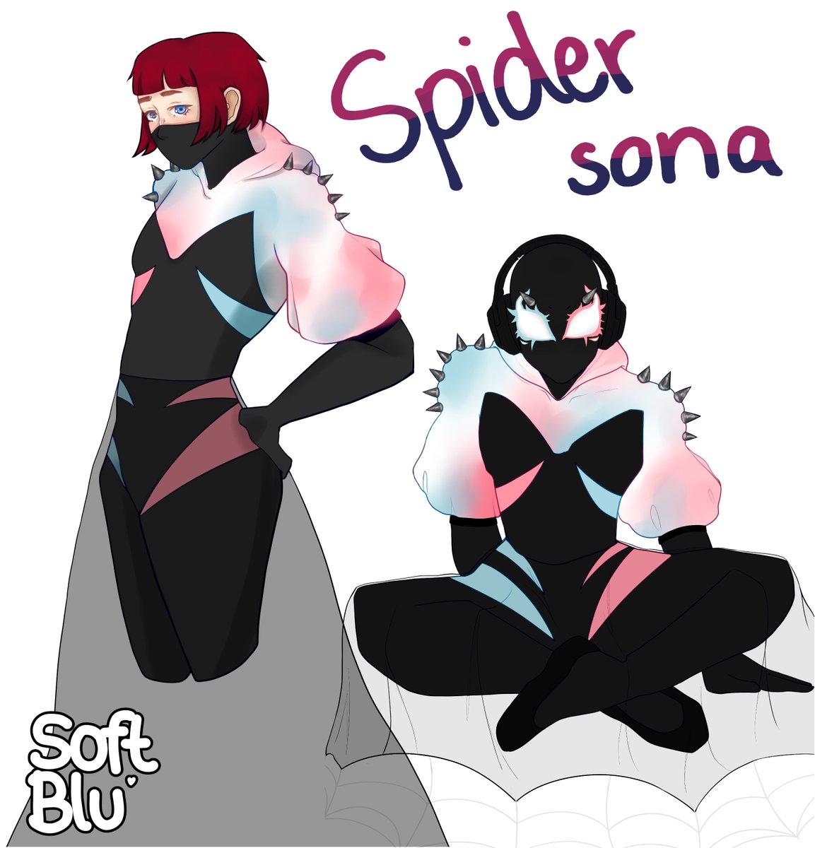 softarius's tweet image. finally finished my spider sona!! 

they're scared of spiders and mostly wear headphones and listen to music 

any name suggestions? 

#spidersona