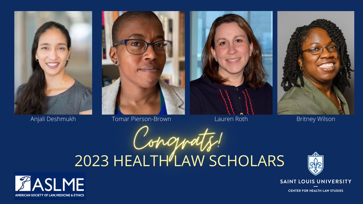 SLU Health Law (@slu_healthlaw) on Twitter photo So excited to announce our <a href="/ASLMENews/">ASLME</a> <a href="/SLULAW/">SLU LAW</a> 2023 Health Law Scholars:
⭐️ Anjali Deshmukh <a href="/GeorgiaStateLaw/">Georgia State University College of Law</a> <a href="/GSU_HealthLaw/">GSU Health Law</a>
⭐️ Tomar Pierson-Brown <a href="/pittlaw/">Pitt Law</a>
⭐️ Lauren Roth <a href="/RothLauren2/">Lauren Roth</a> <a href="/tourolawcenter/">Touro Law Center</a>
⭐️ Britney Wilson <a href="/NYLawSchool/">New York Law School</a>
See you in St. Louis in September! So excited to announce our <a href="/ASLMENews/">ASLME</a> <a href="/SLULAW/">SLU LAW</a> 2023 Health Law Scholars:
⭐️ Anjali Deshmukh <a href="/GeorgiaStateLaw/">Georgia State University College of Law</a> <a href="/GSU_HealthLaw/">GSU Health Law</a>
⭐️ Tomar Pierson-Brown <a href="/pittlaw/">Pitt Law</a>
⭐️ Lauren Roth <a href="/RothLauren2/">Lauren Roth</a> <a href="/tourolawcenter/">Touro Law Center</a>
⭐️ Britney Wilson <a href="/NYLawSchool/">New York Law School</a>
See you in St. Louis in September!