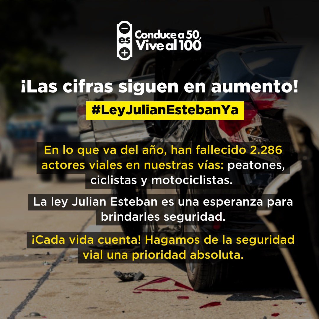 conducea50's tweet photo. 🚩2.286 familias incompletas a causa de siniestros viales ‼️ ¡No podemos esperar más! ⚠️Solicitemos a @MinTransporteCo que tome medidas concretas. ☝️La implementación de la #LeyJulianEstebanYa es esencial para evitar más pérdidas humanas en las vías.
#ConduceA50ViveAl100 https://t.co/0rwslzNbbq