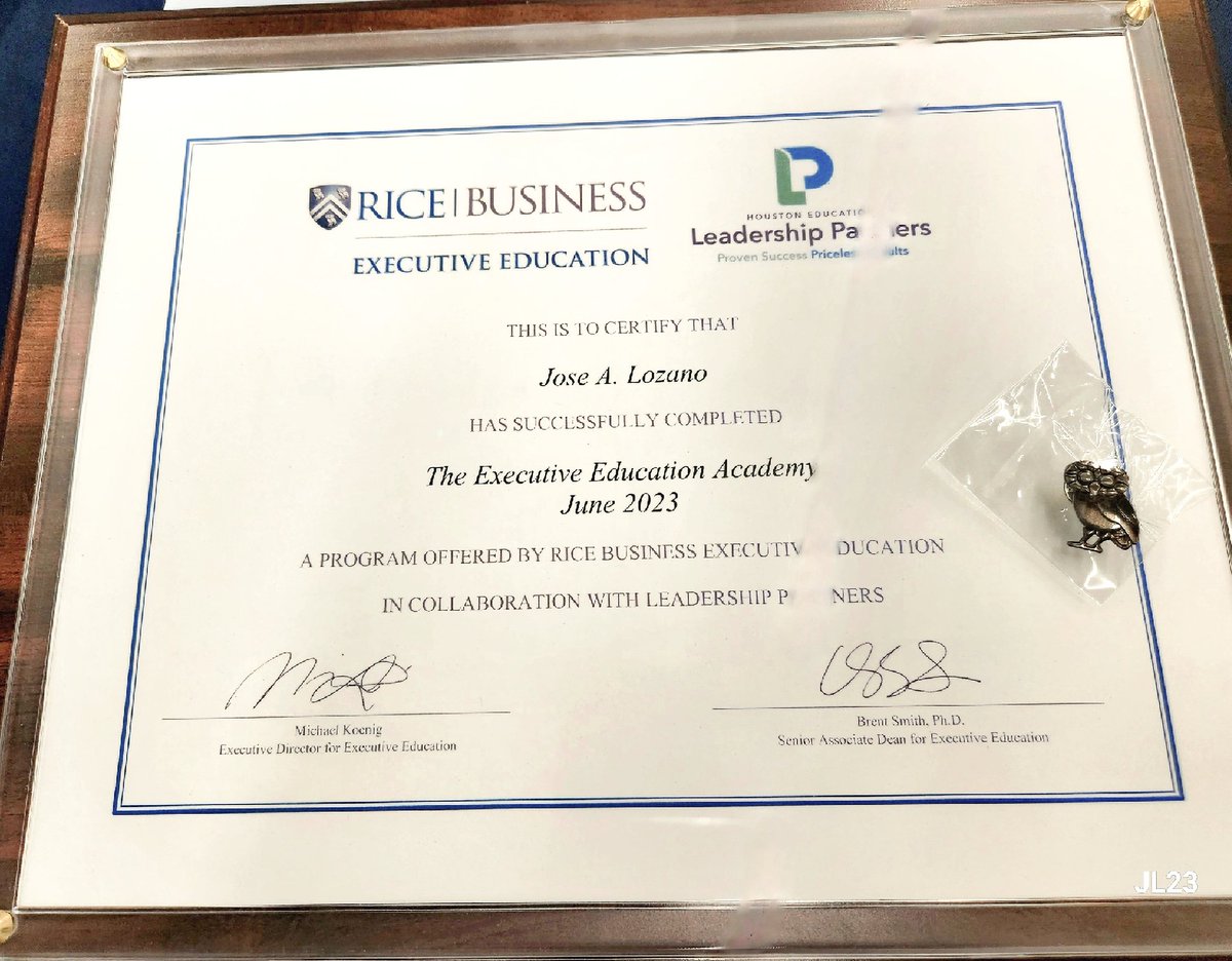 I'm thrilled to announce the completion of my @Leaderpartners with @RiceUniversity!  I connected with incredible school leaders all over  Texas, such as @EISDSpecEdDirec, and excellent presenters!  #Leadership #Education #RiceUniversity #ExecutiveLeadership