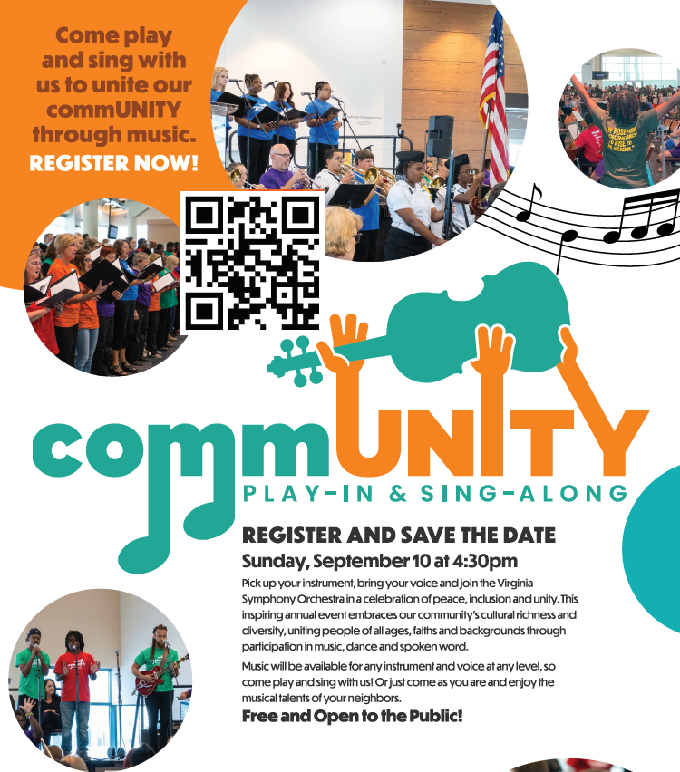 Mark your calendars and join us on Sunday, Sept. 10 for our annual Community Play-In and Sing Along! @VASymphony @NorfolkVA #livemusic