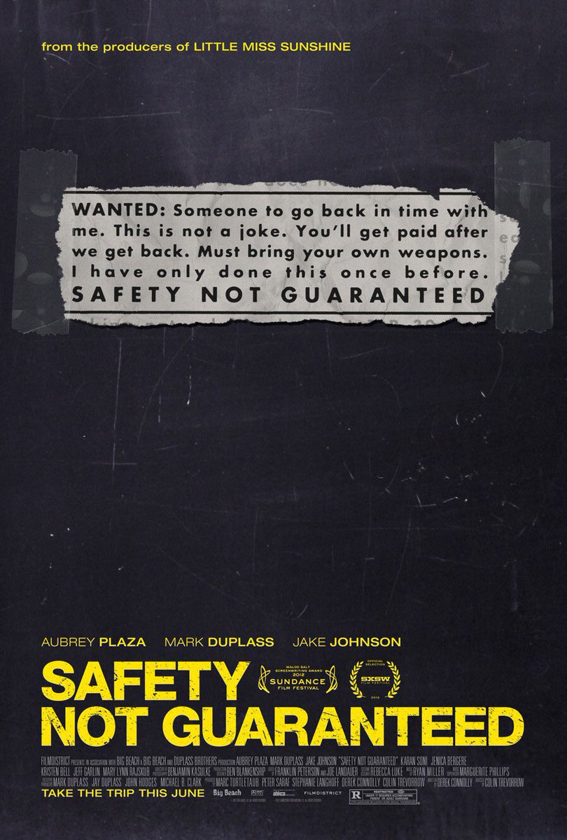 🎬MOVIE HISTORY: 11 years ago today, June 8, 2012, the movie ‘Safety Not Guaranteed’ opened in limited theaters!

#AubreyPlaza #MarkDuplass #JakeJohnson #KaranSoni #JenicaBergere #MaryLynnRajskub @KristenBell #JeffGarlin #WilliamHallJr @colintrevorrow