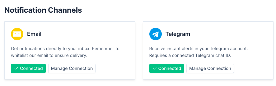 mohdcto's tweet photo. Exciting news! 🥳 https://t.co/LBIud0en3R
You can now receive our notifications straight to your Telegram, alongside email alerts.

But we're not stopping there - stay tuned for more notification channels coming soon! 🚀

#buildinpublic #SaaS #website_monitoring https://t.co/l6SFEUQsSd