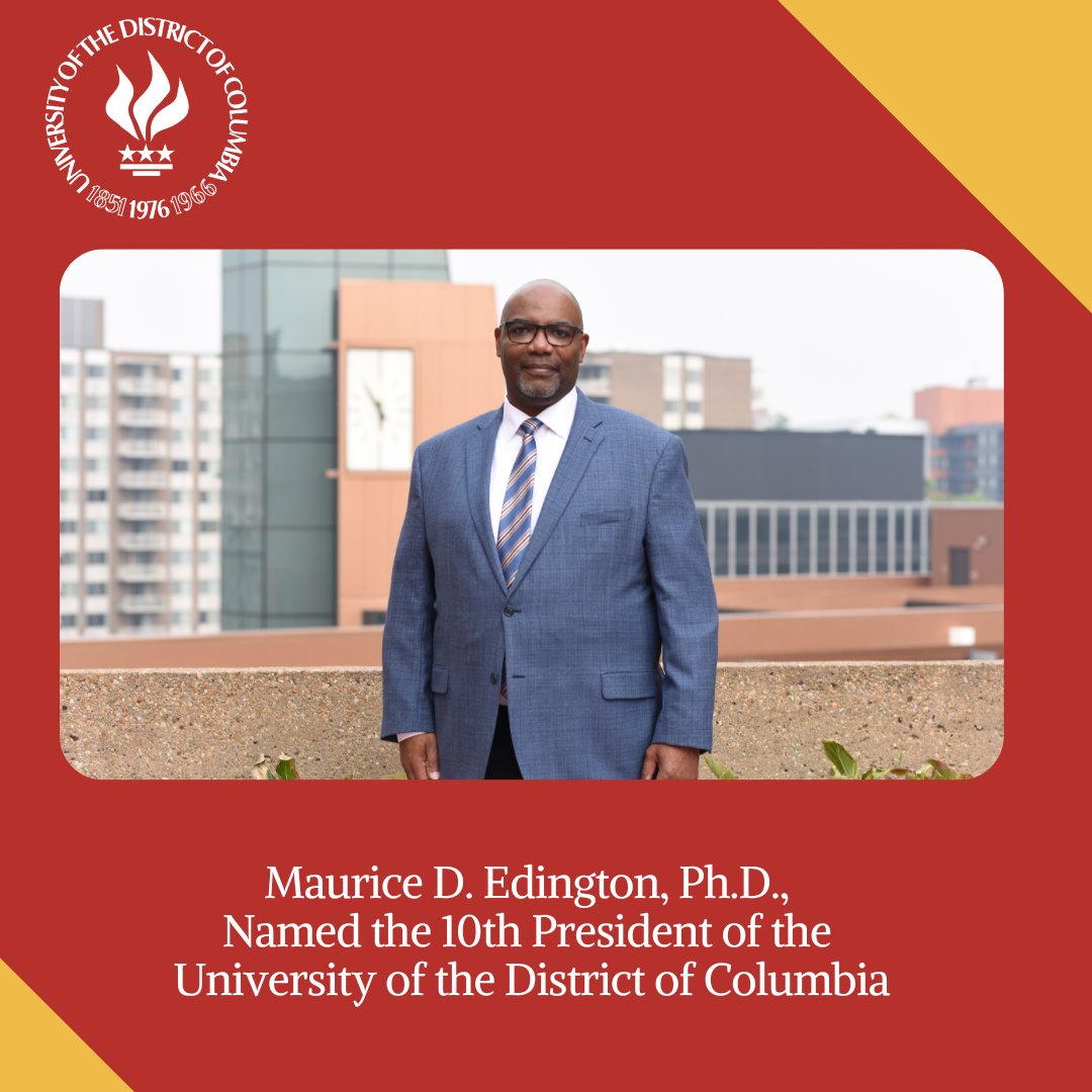 Maurice D. Edington, Ph.D., Named the 10th President of the University of the District of Columbia bit.ly/3WVDmuK #udcfirebirds #hbcu #highered