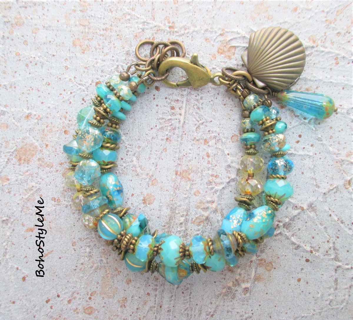 #blue #water #gulf #bluewater Boho Style Me Handmade Aqua Blue Beaded Layering Bracelet, BohoStyleMe, Modern Hippie Chic Jewelry