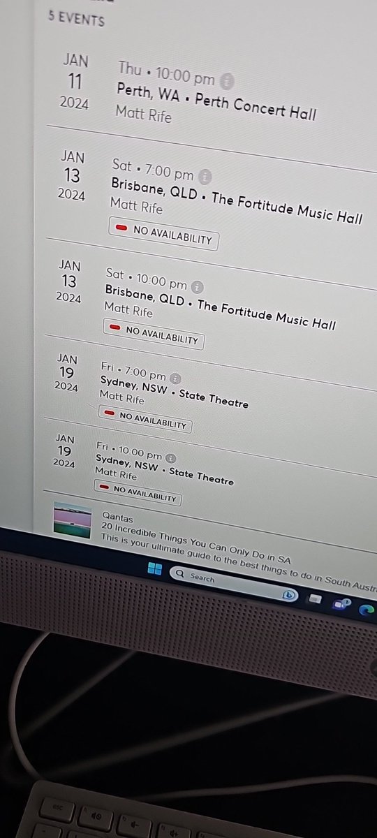 aimz236's tweet photo. What a joke. I've been logged in since 9am - went on sale at 10am and were "sold out" immediately.. not even 1 ticket available anywhere 🤦‍♀️ #mattrife #Ticketmaster https://t.co/Nm1GfplKmA