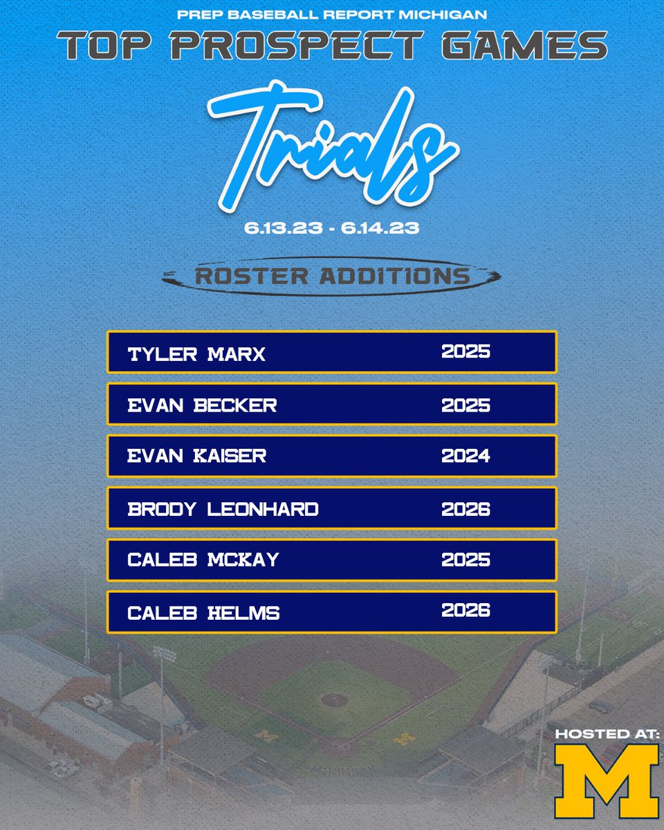 🚨 Michigan TPG Trials 🚨

📍University of Michigan
🗓️ 6/13-14
🎟 loom.ly/cC1L6oo

Welcome to the following players ⬇️

#TPGTrials | #BeSeen