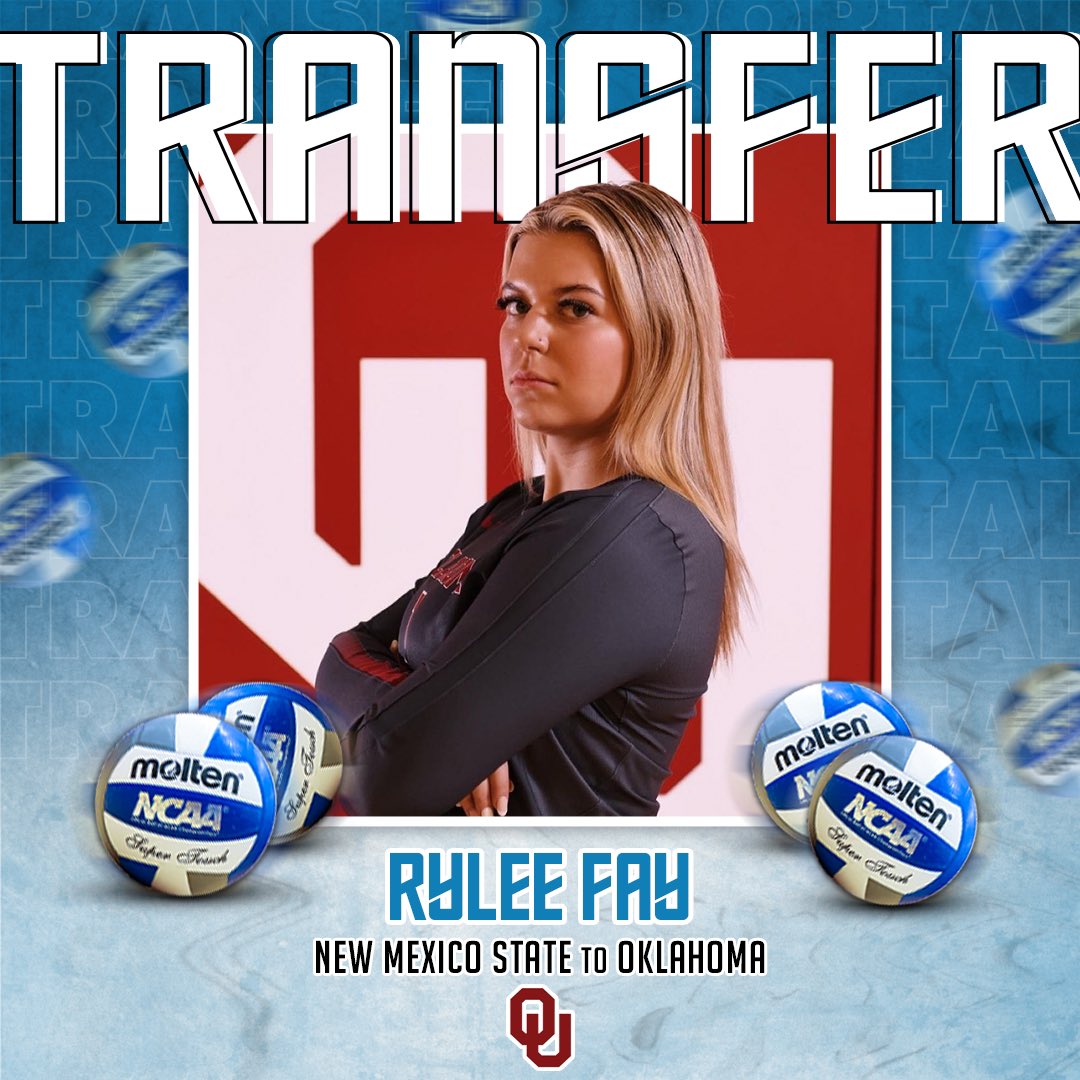 𝗧𝗿𝗮𝗻𝘀𝗳𝗲𝗿

✏️: Rylee Fay
🏐: Setter
🎓: Junior
⬅️: New Mexico State
➡️: @OU_Volleyball 

#CollegeVBTransfers | #NCAAWVB