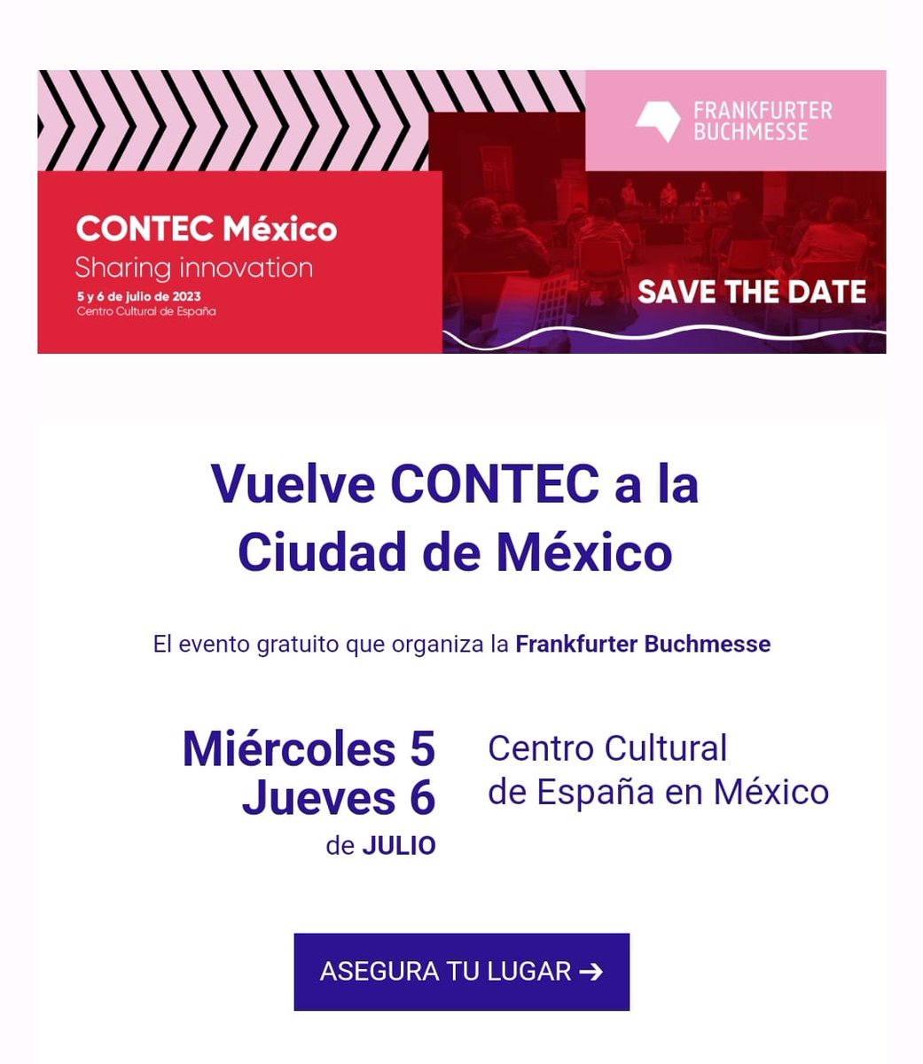 lecturable's tweet image. Ya viene #Contec #México
Agéndate: 5 y 6 de julio.
@ccemx 
@Book_Fair  
#savethedate #contecméxico #contec2023
#Producción #Lecturable

mailchi.mp/buchm.../save-…