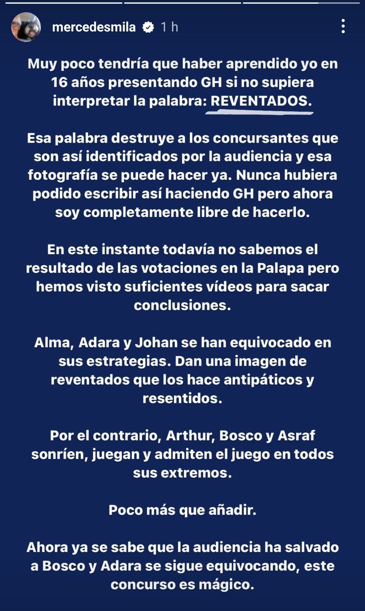 💥 Mercedes Milá carga duramente, una vez más, contra Adara, Jonan y Alma.

#SVGala15