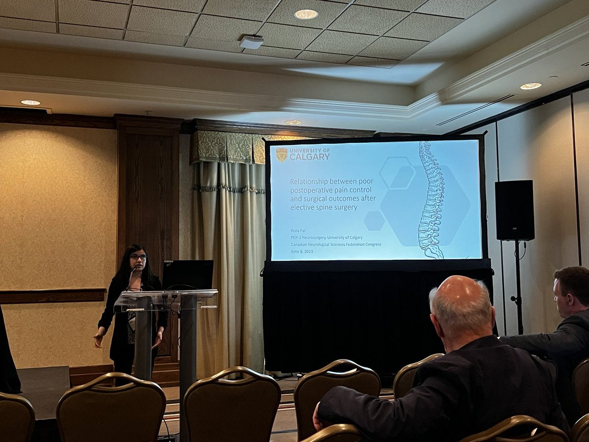 <a href="/RenaFar1/">Rena Far</a> PGY 2 resident giving a talk on the relationship between poor postoperative pain control after surgery and long term surgical outcomes at the <a href="/CNSFNeuroLinks/">Canadian Neurological Sciences Federation</a> conference. Job well done! 

<a href="/yycneurosurgery/">Calgary Neurosurgery Residents</a> <a href="/DCNSNeuro/">DCNS Calgary</a> <a href="/cgyneurosurg/">@calgaryneurosurg</a>