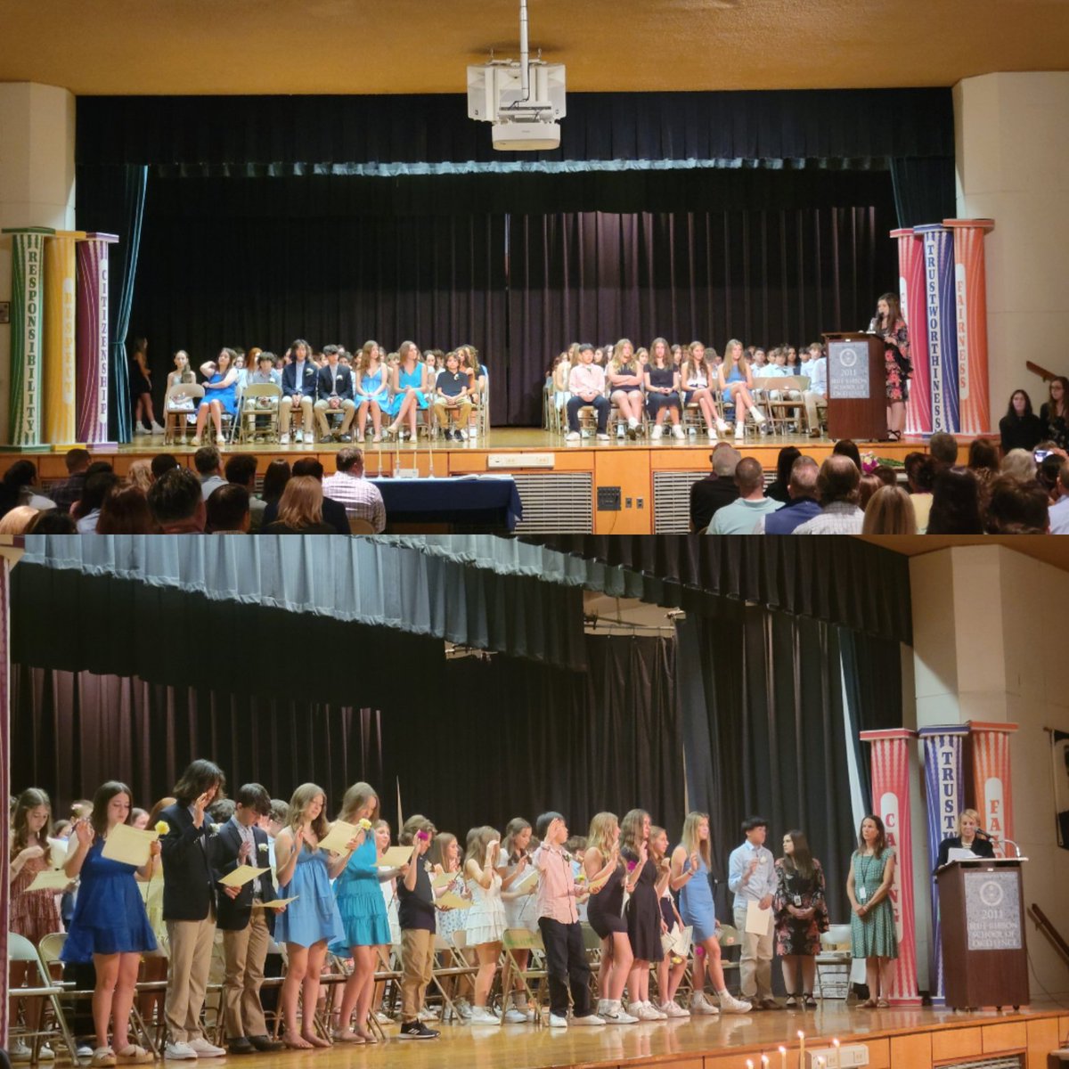 Congratulations to tonight's inductees into the Oldfield Middle School Chapter of the National Junior Honor Society! We are so proud of you! Thank you to Mrs. O'Brien and Mrs. Aline for their hard work organizing the event! #OneHFamily #HFStrongerTogether #HFUnited