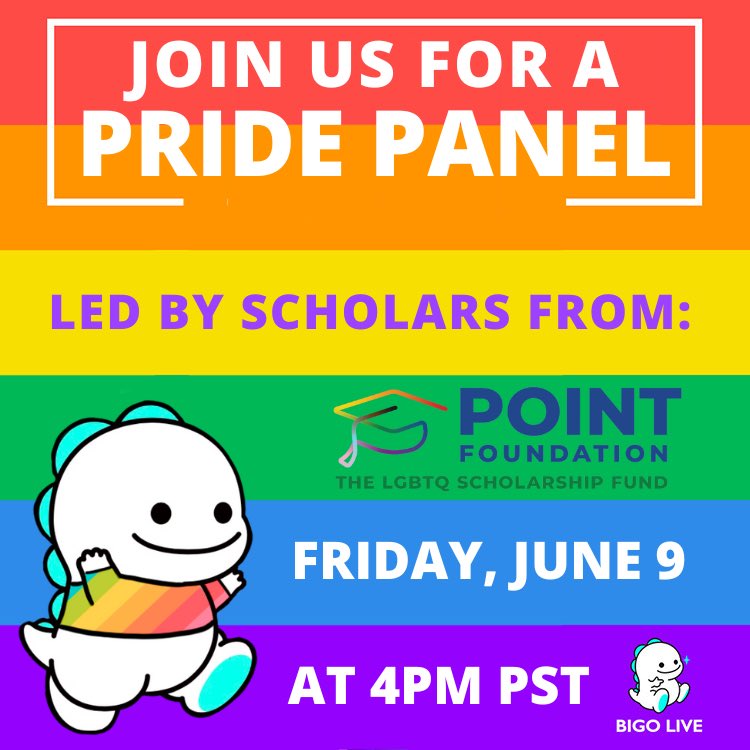 How are LGBTQ students navigating the recent attacks against LGBTQ-inclusive education? Join The Point Foundation <a href="/PointFoundation/">Point Foundation 🎓🌈</a> live #onBigo tomorrow at 4pm for a panel of #PointScholars from across the country who will discuss the state of higher ed for #LGBTQ students.