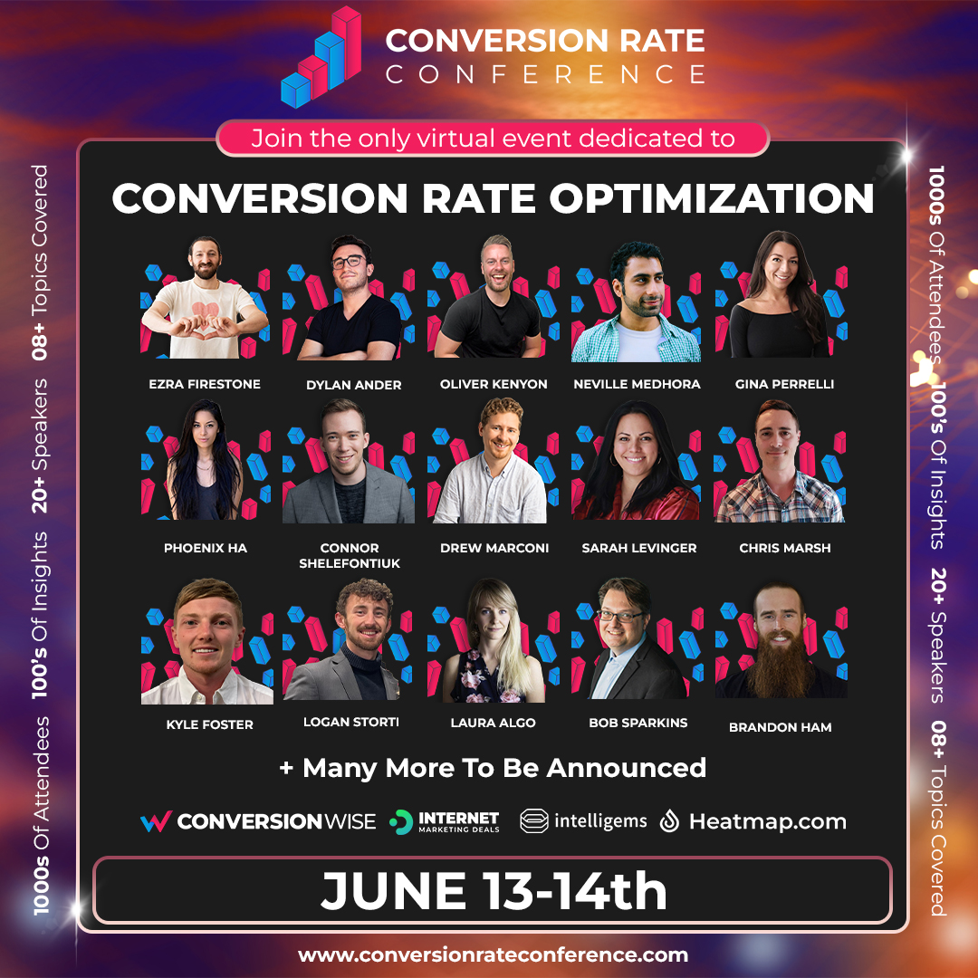 I'm giving away VIP tickets worth over $1000 for Conversion Rate Conference!

These tickets get you access to -   

CRC 
Our Conversion Design Course  
&amp; 1 year of access to our CRO ACADEMY   

Comment 'CRC' &amp; Retweet to enter - Must be following so I can dm the winners 🔥🔥🔥