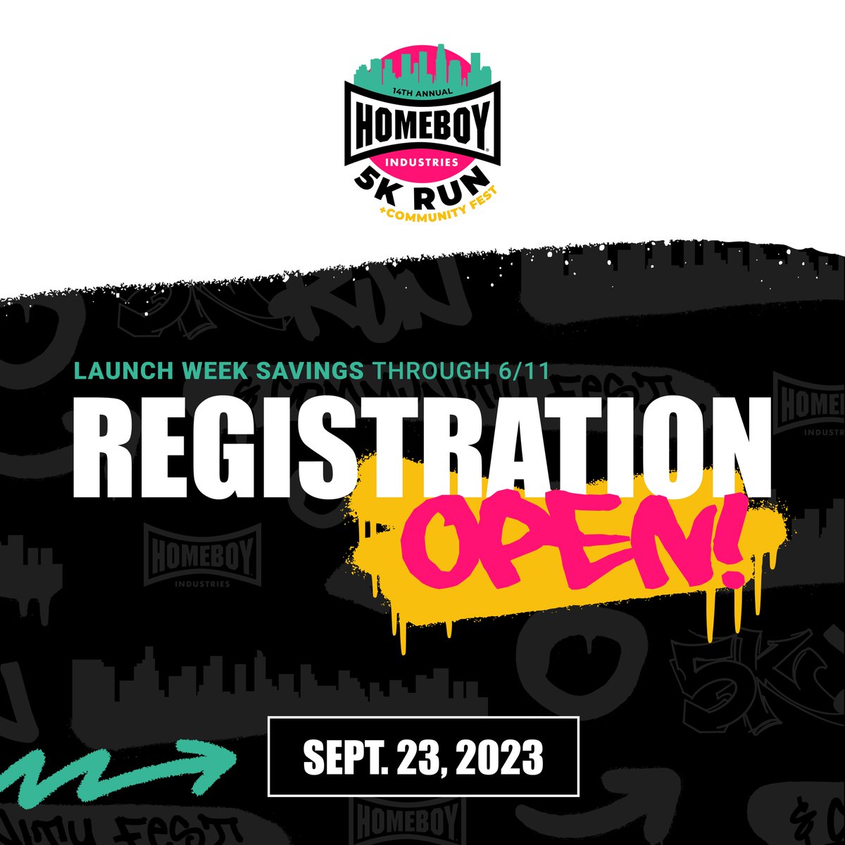 HomeboyInd's tweet photo. Join us for the 14th Annual #Homeboy5K Run/Walk and Community Festival on Saturday, September 23. 😀

Secure your spot at the Homeboy 5K and experience a scenic DTLA course, exclusive offerings and a NEW post-event Community Fest!

Register today at https://t.co/s5D9gk8dGh! https://t.co/4y8V3DztcO