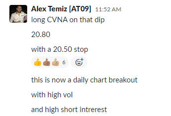 AT09_Trader's tweet photo. +$81.7K 

$CVNA had all the boxes checked

-High volume
-High short float
-Easy to borrow
-Daily chart breakout

Very happy with my trading and I still think $30+ coming tomorrow https://t.co/JwyynQ8ijO