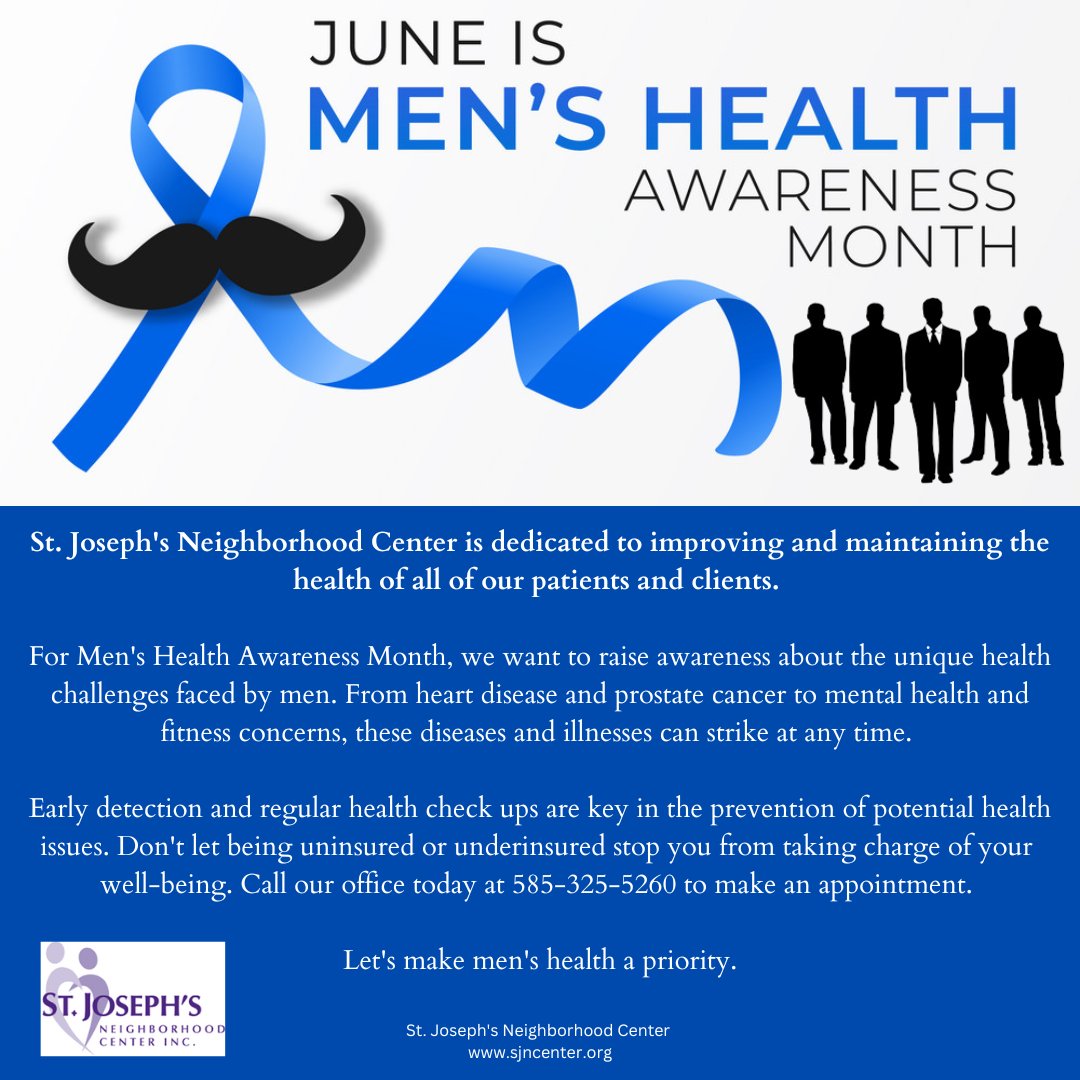 June is National Men's Health Awareness Month. Did you know that heart disease is the leading cause of male death? In 2019, one study showed heart disease was the cause of death for nearly 400,000 males. Let's make men's health a priority.
#MensHealthAwareness  #stjoes