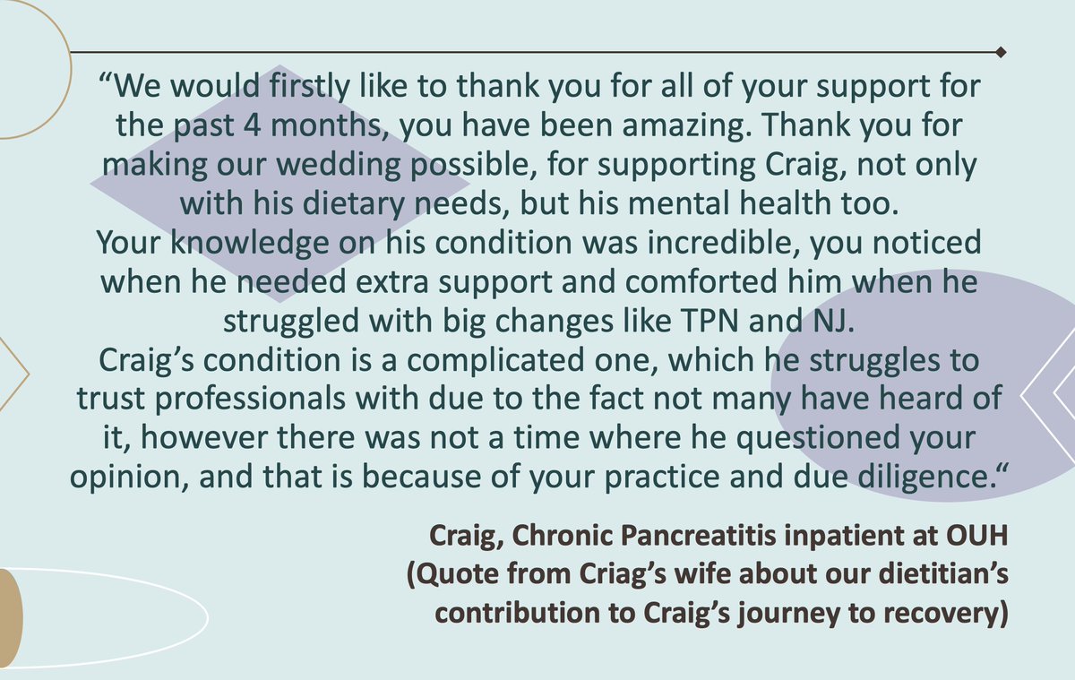 ouh_therapies's tweet photo. Criag, our long stay chronic pancreatitis patient, and his wife Annie wanted to thank our dietitian for supporting them along the 4 months' journey whilst Craig was inpatient at the JR.
#ProudtoWorkinDietetics #DietitiansWeek2023 @OUHospitals @SouthEastBDA @BDA_Dietitians https://t.co/aIULvzHHun