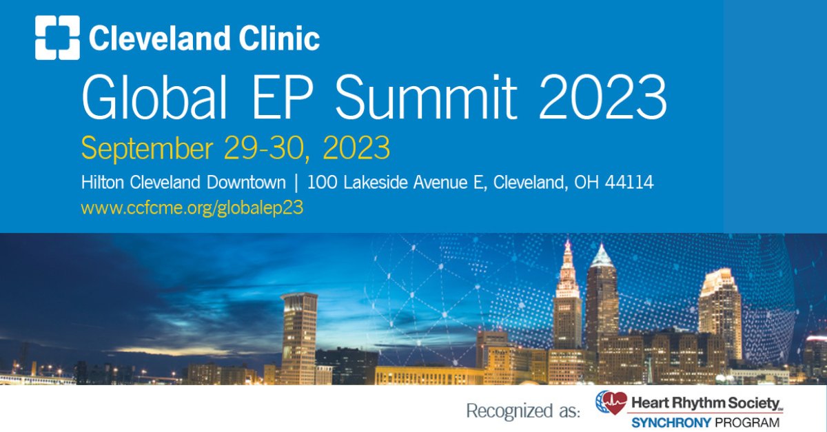 #EventSpotlight: Have you registered for the @clevelandclinic #GlobalEPSummit2023 from Sept 29-30? Join this international, expert faculty as they discuss innovations in devices and techniques in cardiac electrophysiology. For info and to register: bit.ly/3LbJYkm